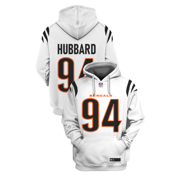 Men's Cincinnati Bengals #94 Sam Hubbard 2021 White Pullover Hoodie Men's Cincinnati Bengals #94 Sam Hubbard 2021 White Pullover Hoodie
